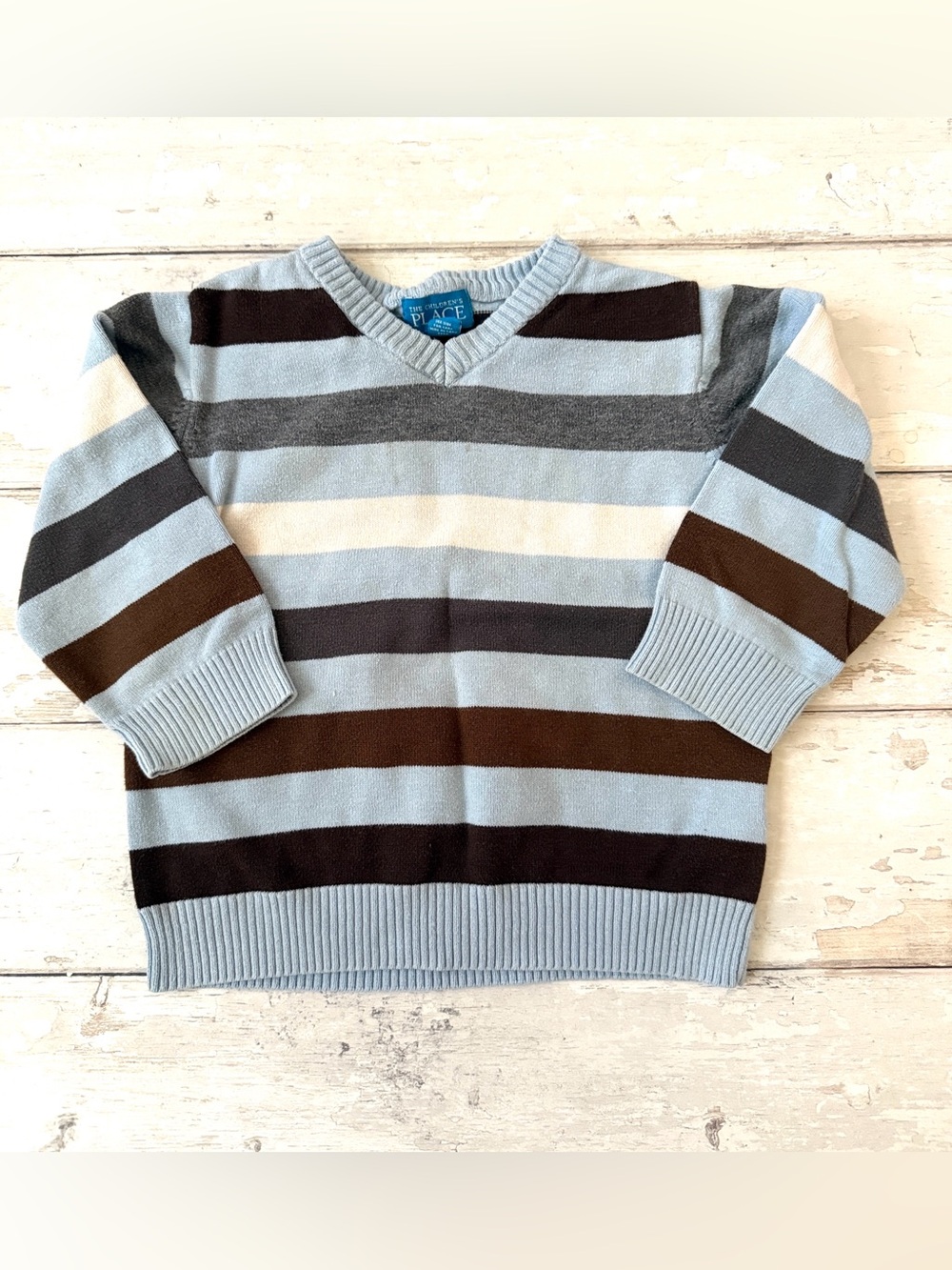 The Children’s Place 24m Boys Pullover Knit Sweater Blue Gray Rugby Stripes